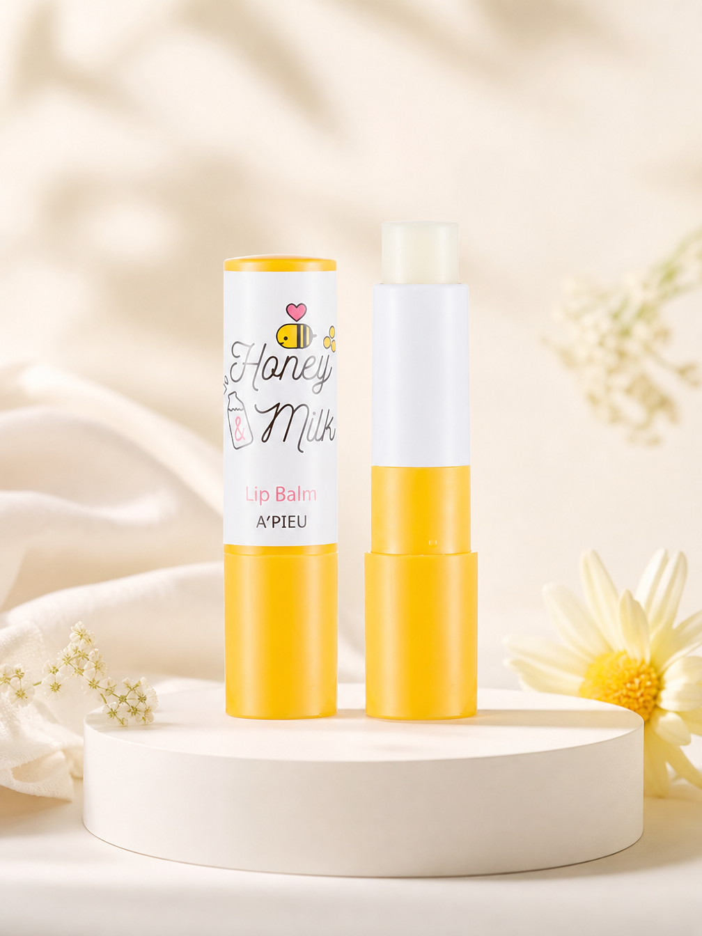 A'PIEU Honey & Milk Lip Balm 3.3g – petrolatum castor oil honey K-Beauty lip balm stick | Fashnito