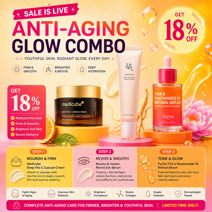 Anti-Aging Glow Combo - Retinal Serum + Eye Serum + Vitamin C Cream - Fashnito