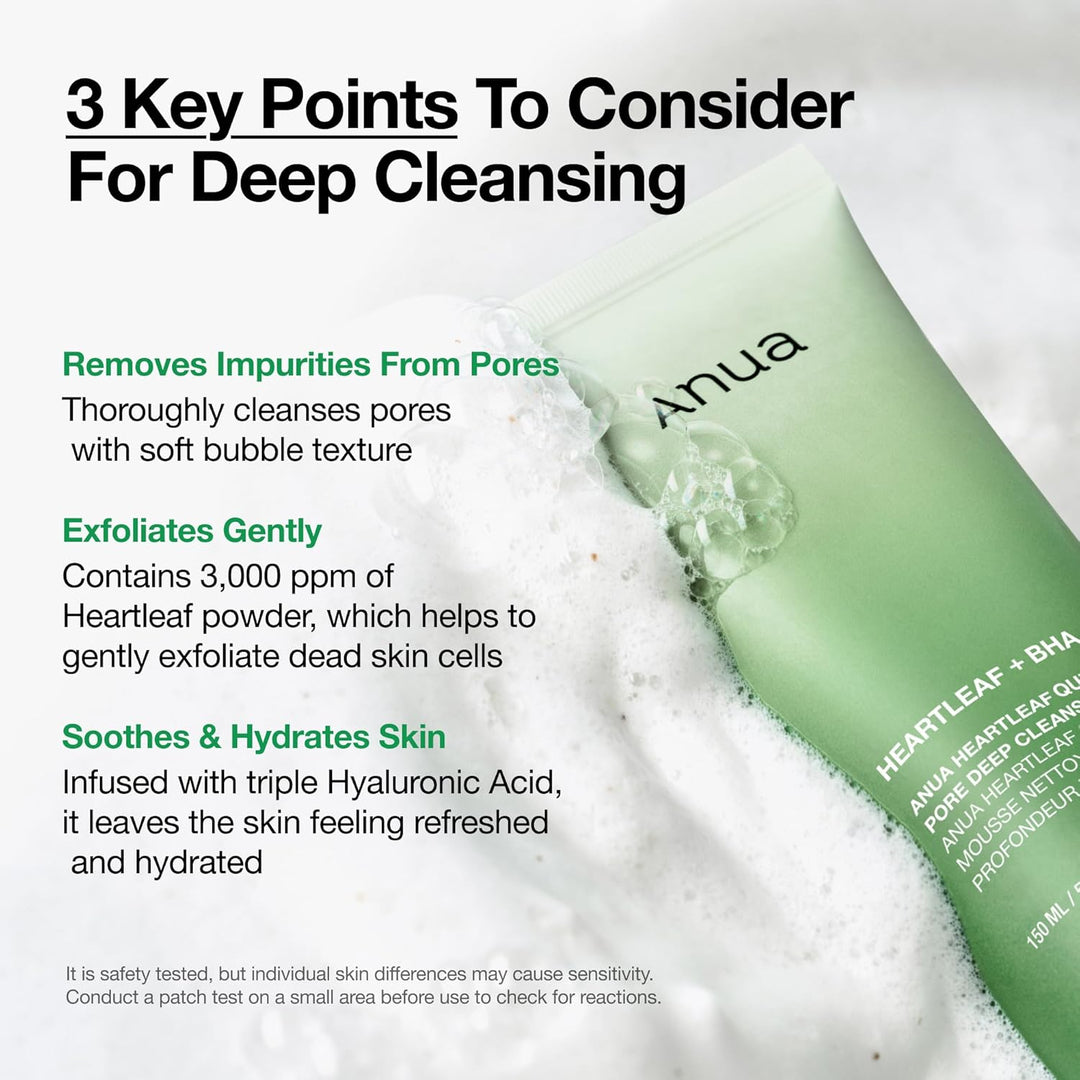 Anua Heartleaf Quercetinol Pore Deep Cleansing Foam, Clean Pores, Calm Skin, No Tightness