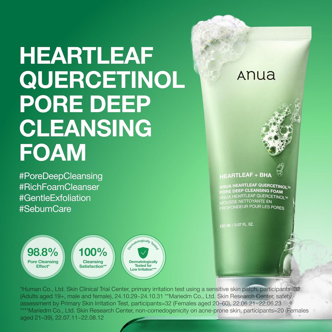 Anua Heartleaf Quercetinol Pore Deep Cleansing Foam, Clean Pores, Calm Skin, No Tightness