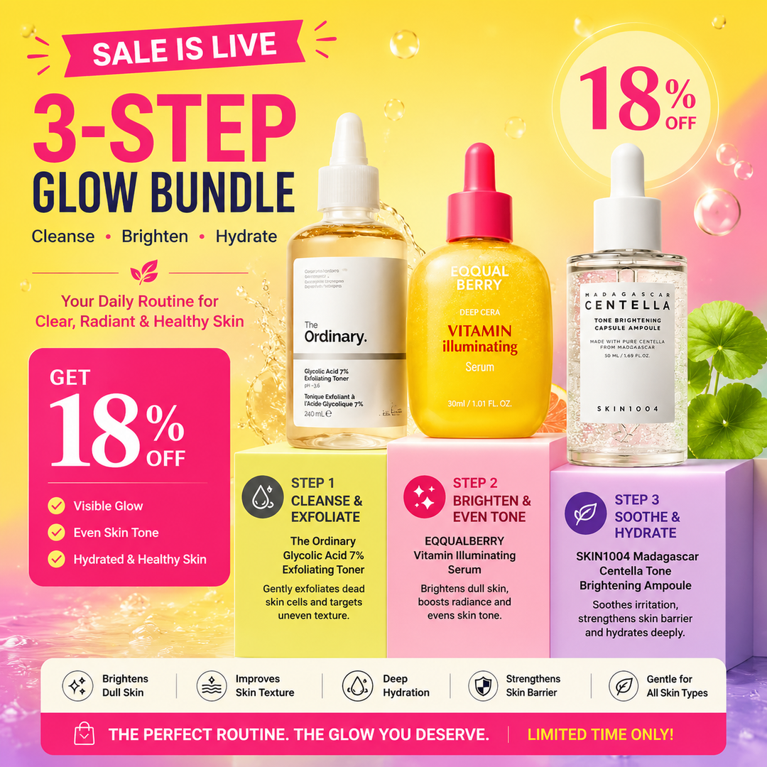 Bright and Even Tone Combo - Exfoliating Toner + Brightening Ampoule + Vitamin C Serum - Fashnito