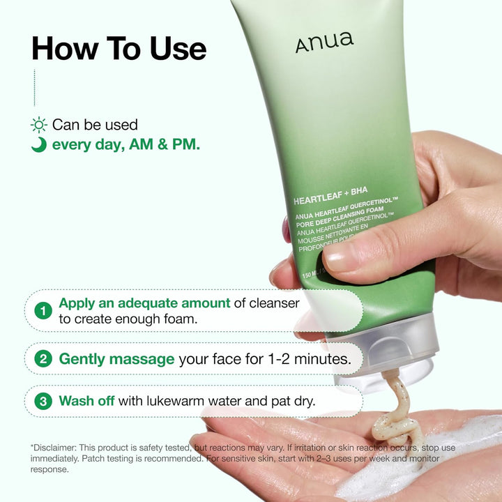 Anua Heartleaf Quercetinol Pore Deep Cleansing Foam, Clean Pores, Calm Skin, No Tightness