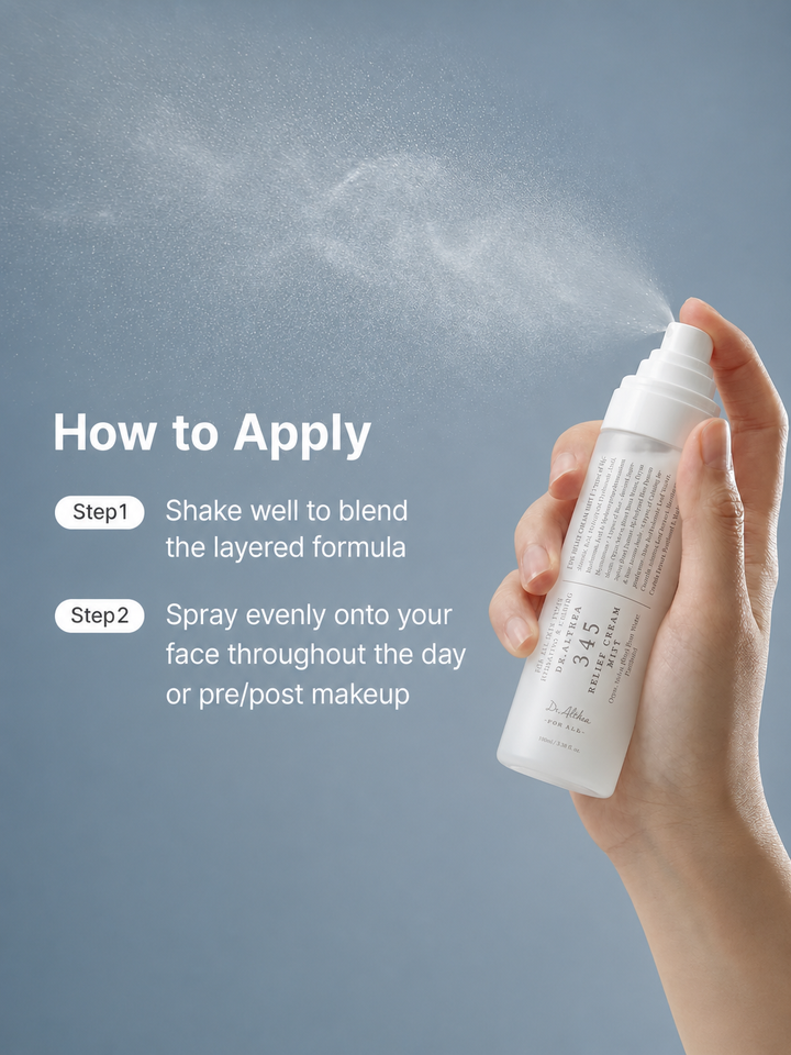 Dr. Althea 345 Relief Cream Mist ingredients – Panthenol 10,000ppm, triple HA, Madecassoside, 4 ferments
