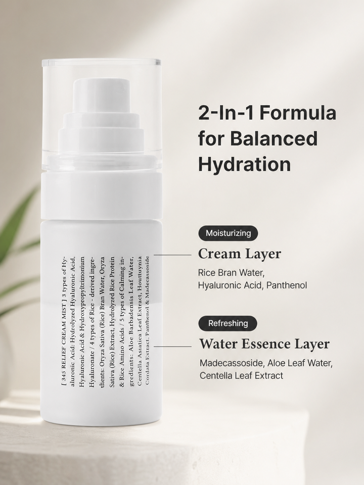 Dr. Althea 345 Relief Cream Mist two-layer formula – shake to blend cream and water essence layers