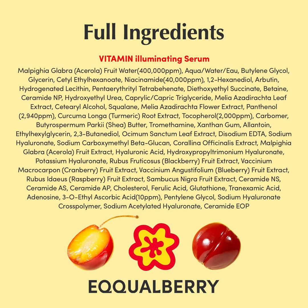 EQQUALBERRY Deep Cera Vitamin Illuminating Serum, 40% Acerola - Fashnito