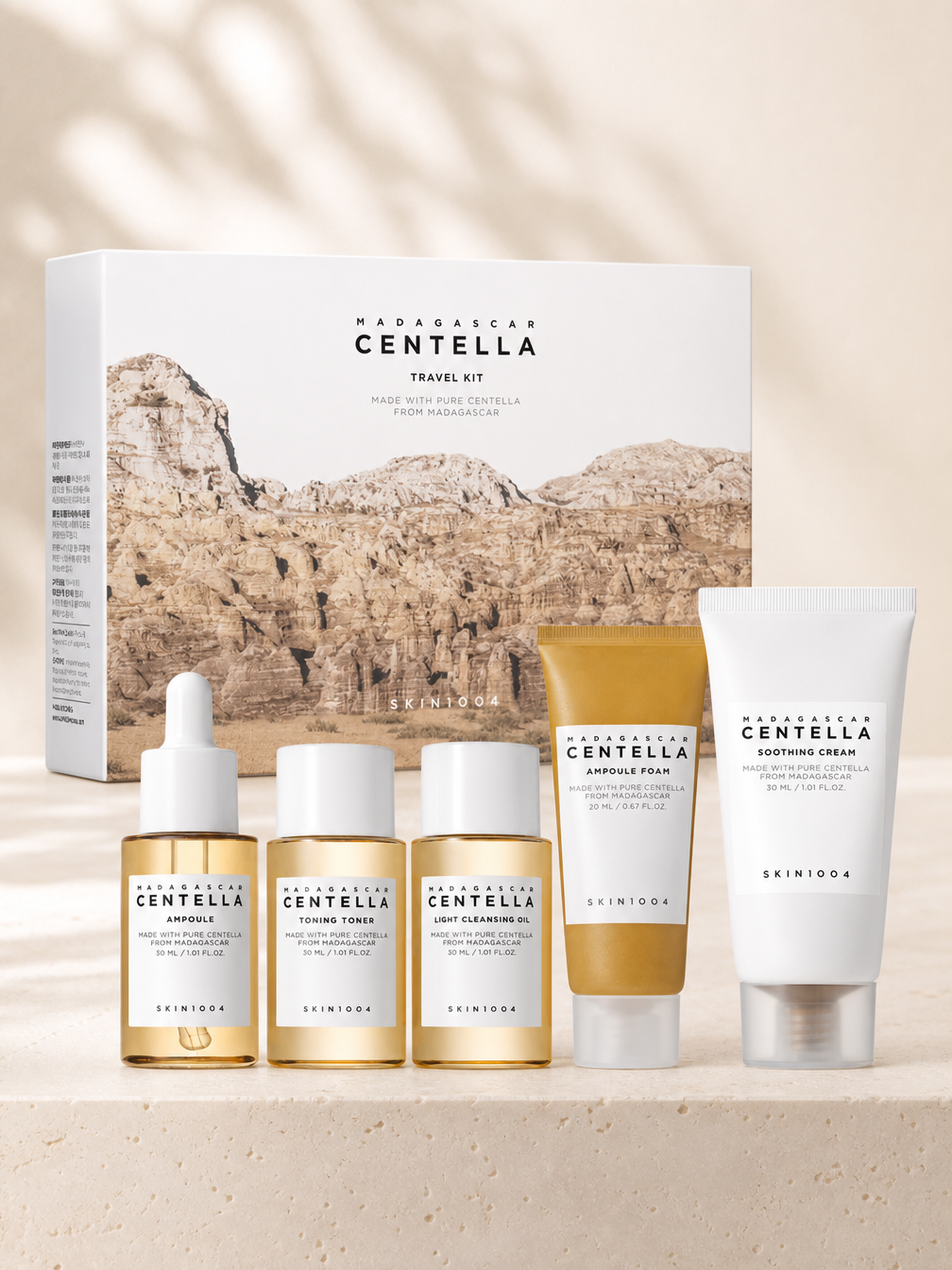 SKIN1004 Madagascar Centella Travel Kit 5-piece – Cleansing Oil, Foam, Toner, Ampoule, Cream | Fashnito