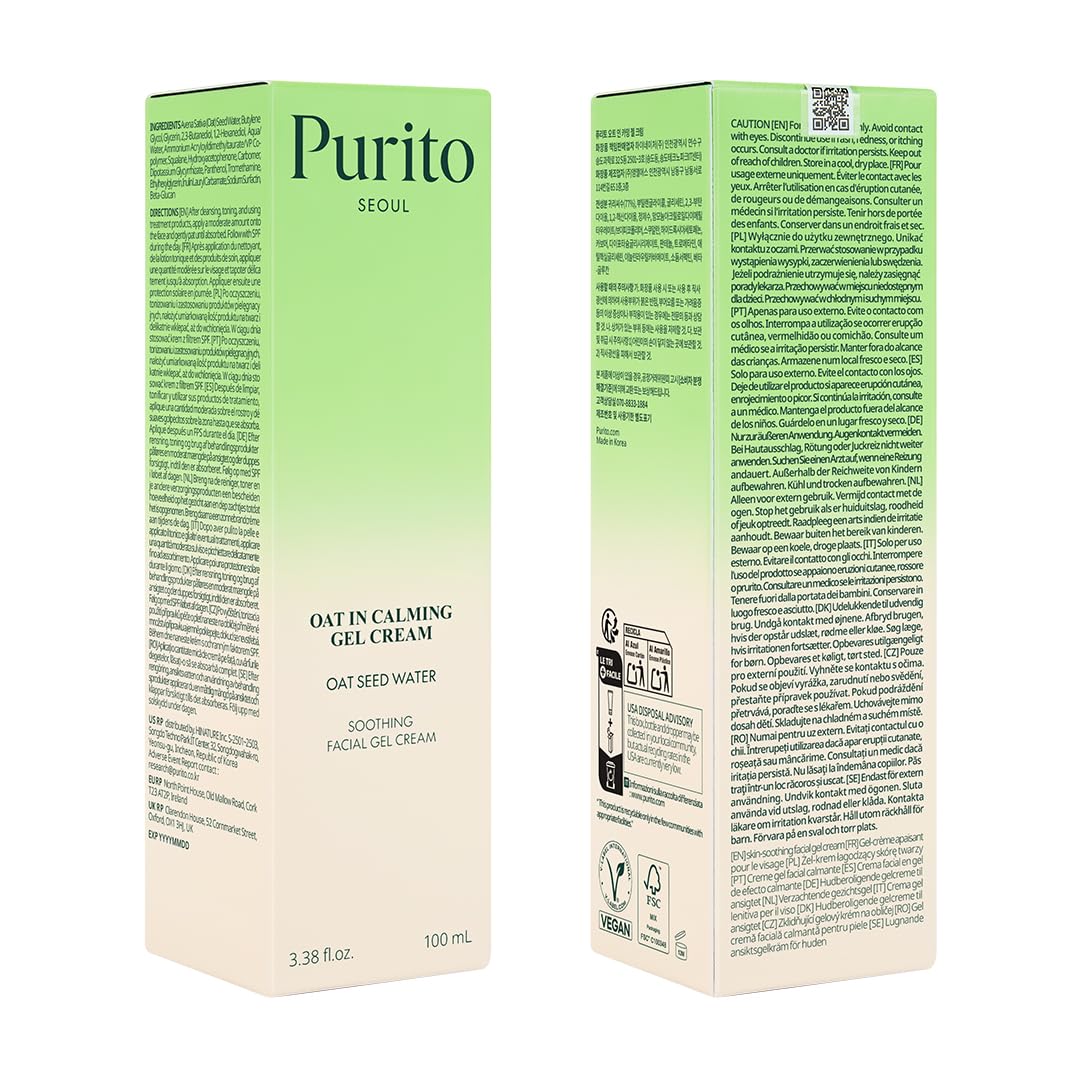 Purito SEOUL Oat-In Calming Gel Cream , Fungal Acne Safe Moisturizer-  Fashnito